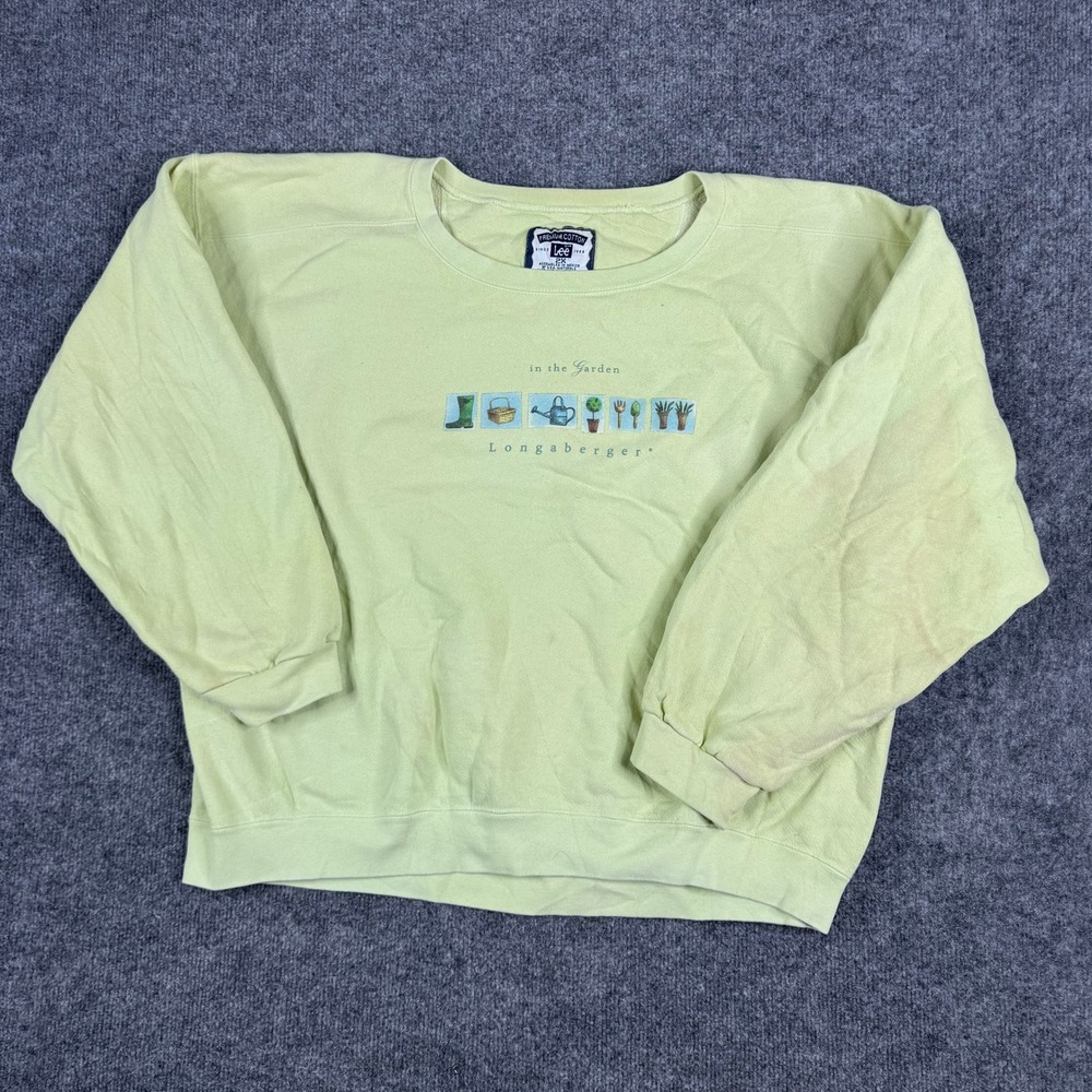 Lee Sweatshirt Womens Size 2X Green Longaberger Garden Graphic Cotton Pullover